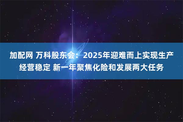 加配网 万科股东会：2025年迎难而上实现生产经营稳定 新一年聚焦化险和发展两大任务